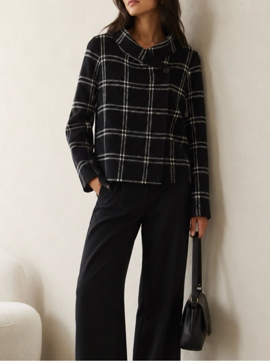 cleo Sweaters - Cleo Plaid Knit Coatigan Blazer Cardigan Women’s Small Black White